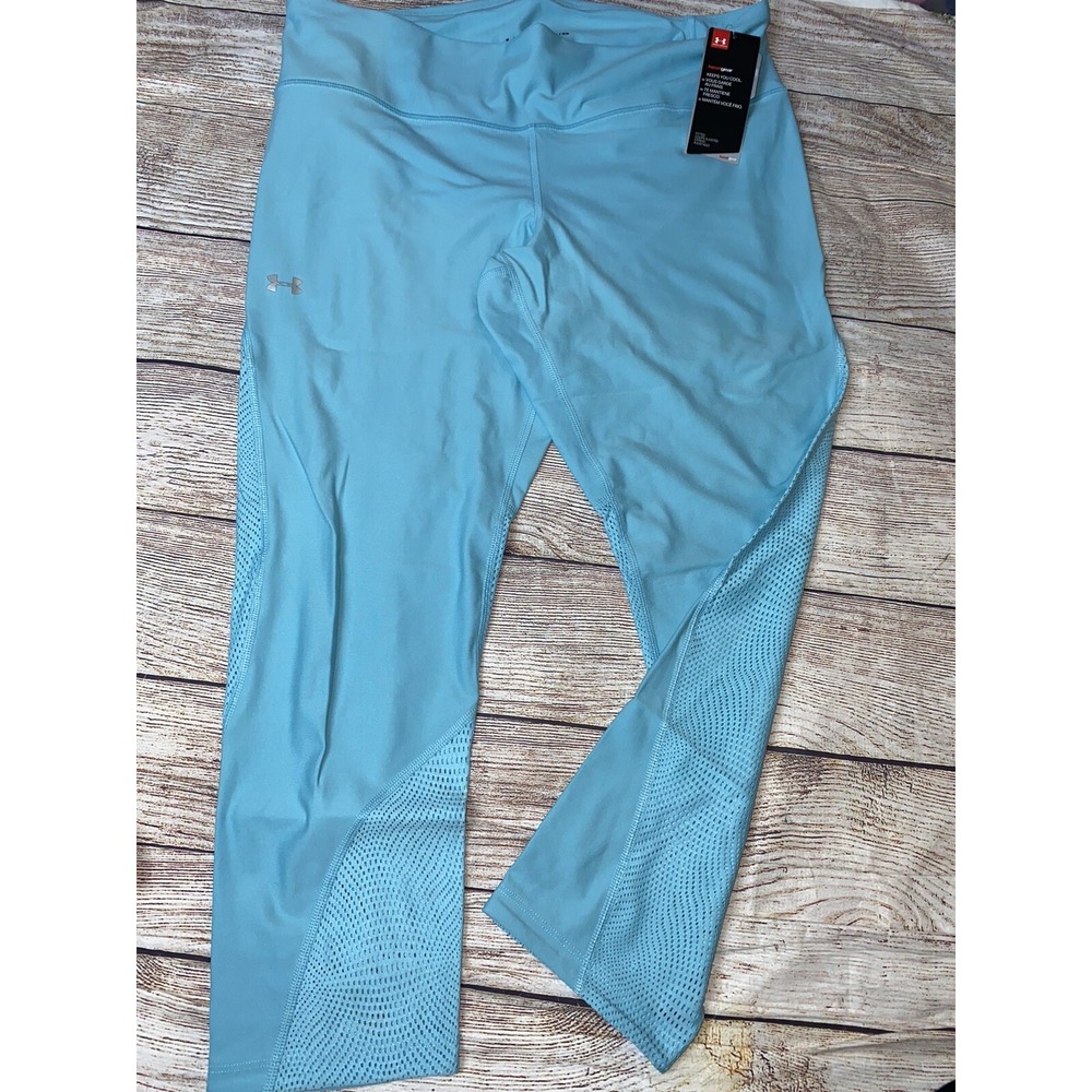 Under Armour Women's XL Crop Legging Blue Fitted Mesh Detail NEW
